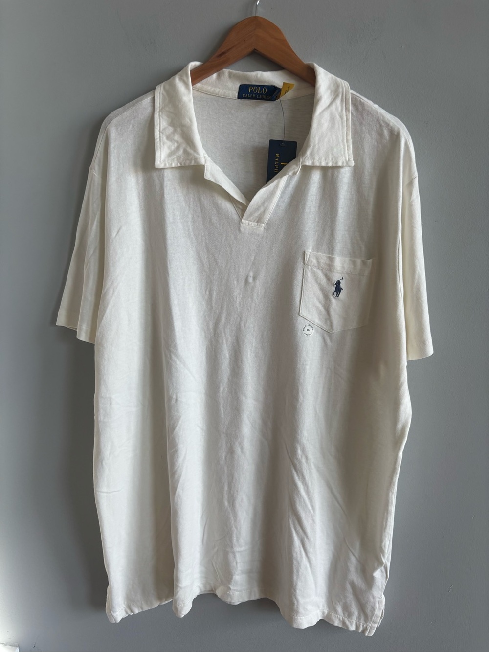 NWT Polo Ralph Lauren Cotton-Linen Johnny Collar Pocket Polo Cream White XL Flaw